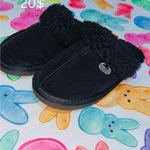 BearPaw Kids Black Faux-Fur Slip-On Clogs